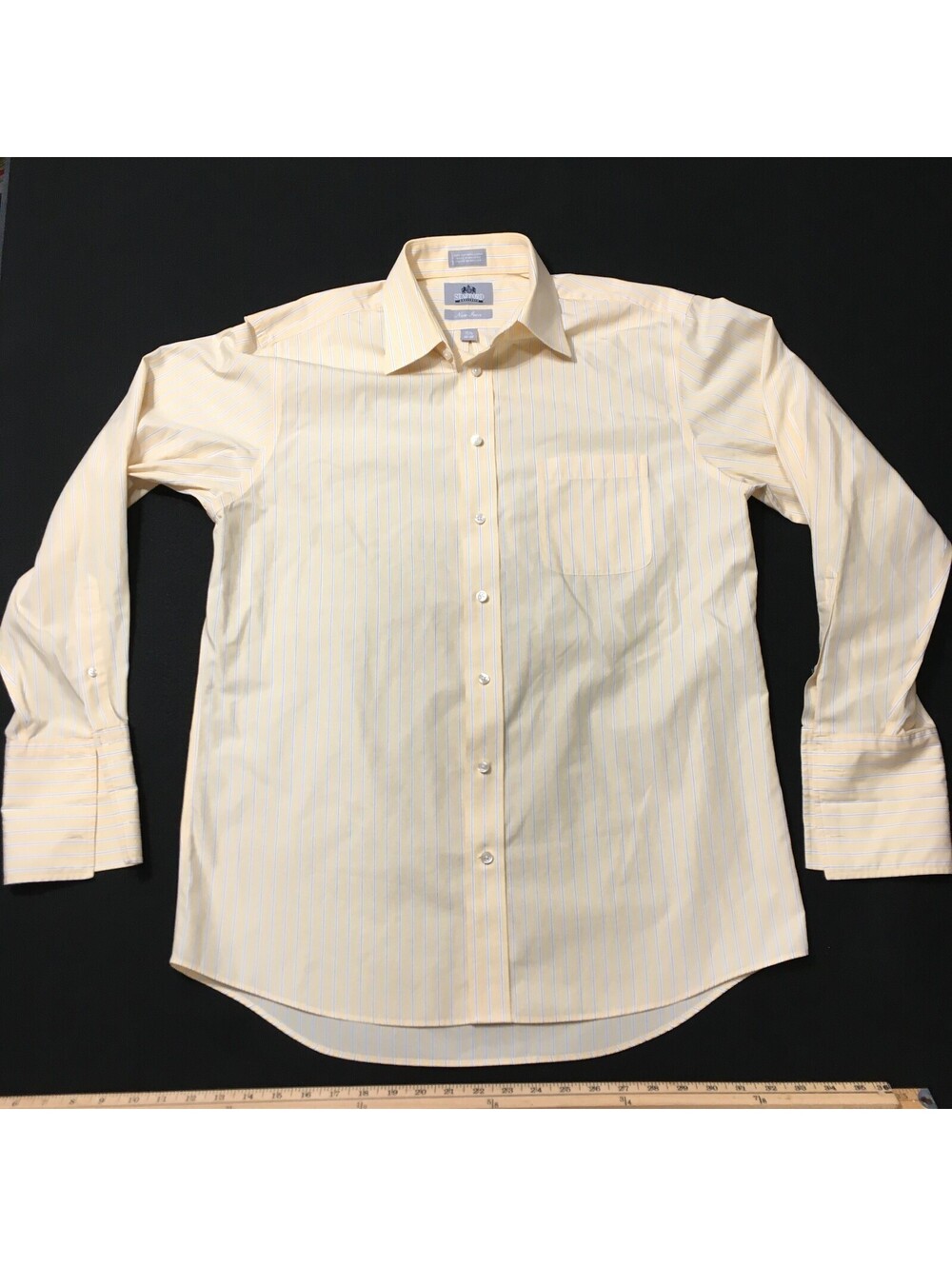 Stafford Executive Non Iron Dress Shirt 15.5 32/33 Yellow Stripe FRENCH CUFF